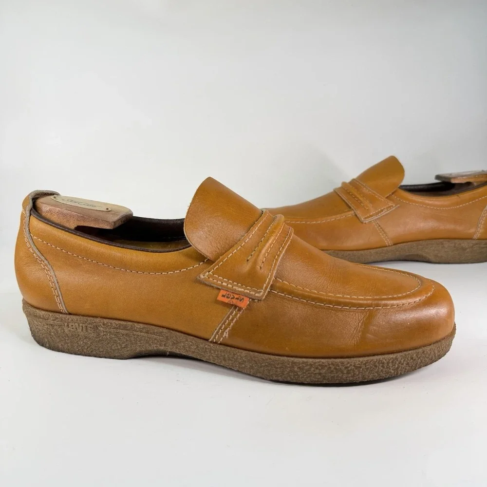 Vtg 1970s Levis Loafers Shoes Mens 10.5 Orange Tab Rubber Gum Soles Disco Hippie
